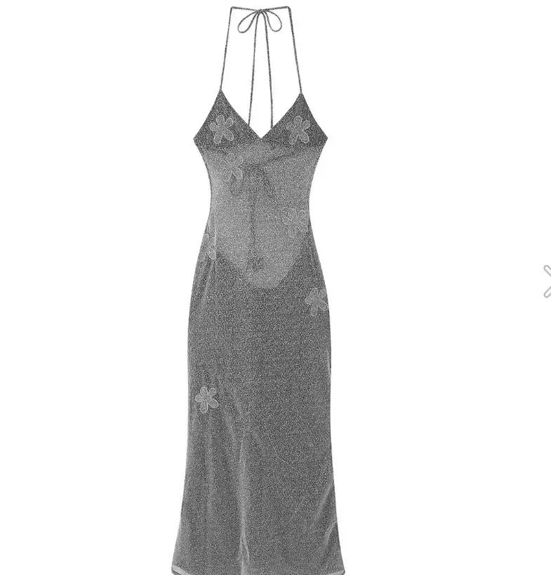 20257 Fashion deep v neck spaghetti strap slim evening dress sheer detail