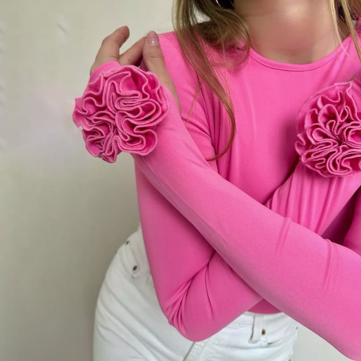 20256 Flower long sleeve slim fit top