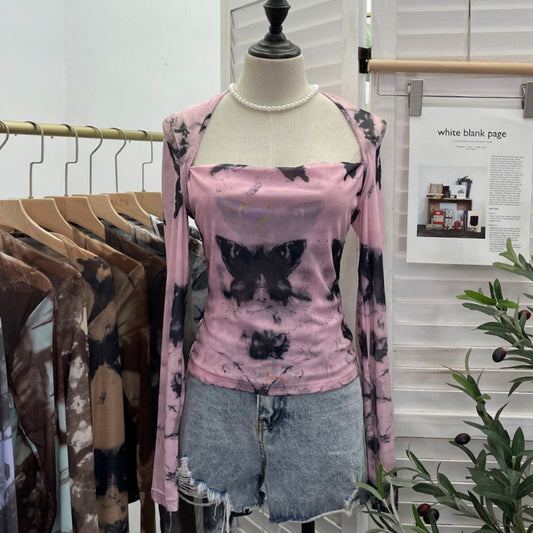 2025-1 Sexy Slim Fit Double-Layer Mesh Long Sleeve Top – Hot Trendy Party Babe Tee