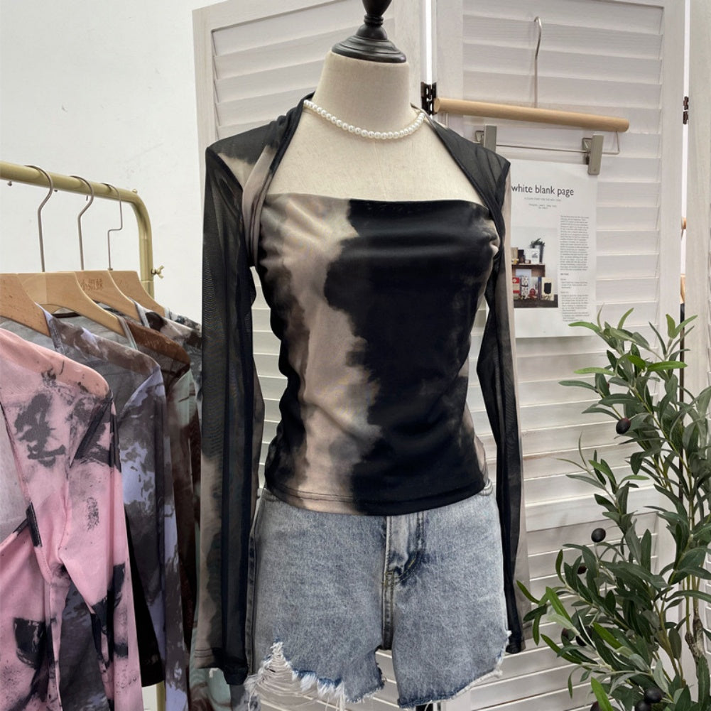 2025-1 Sexy Slim Fit Double-Layer Mesh Long Sleeve Top – Hot Trendy Party Babe Tee