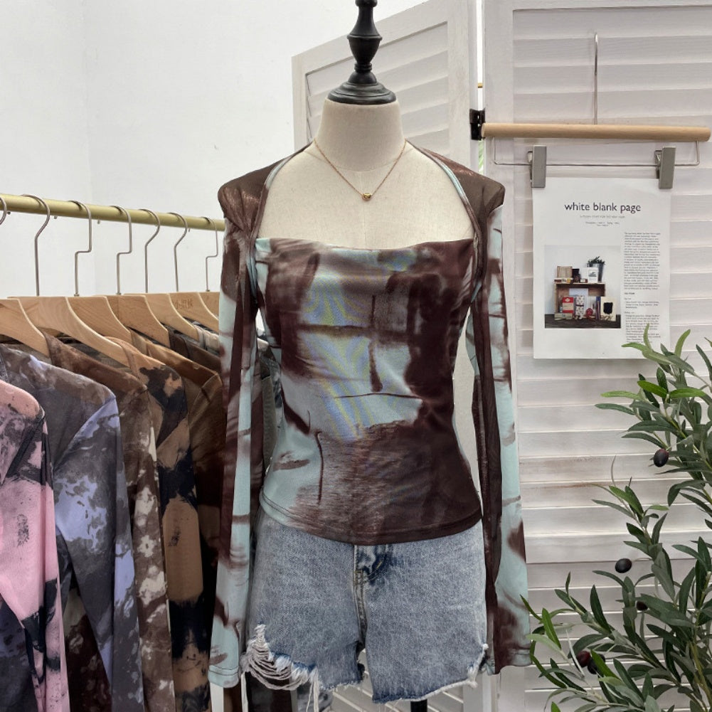 2025-1 Sexy Slim Fit Double-Layer Mesh Long Sleeve Top – Hot Trendy Party Babe Tee