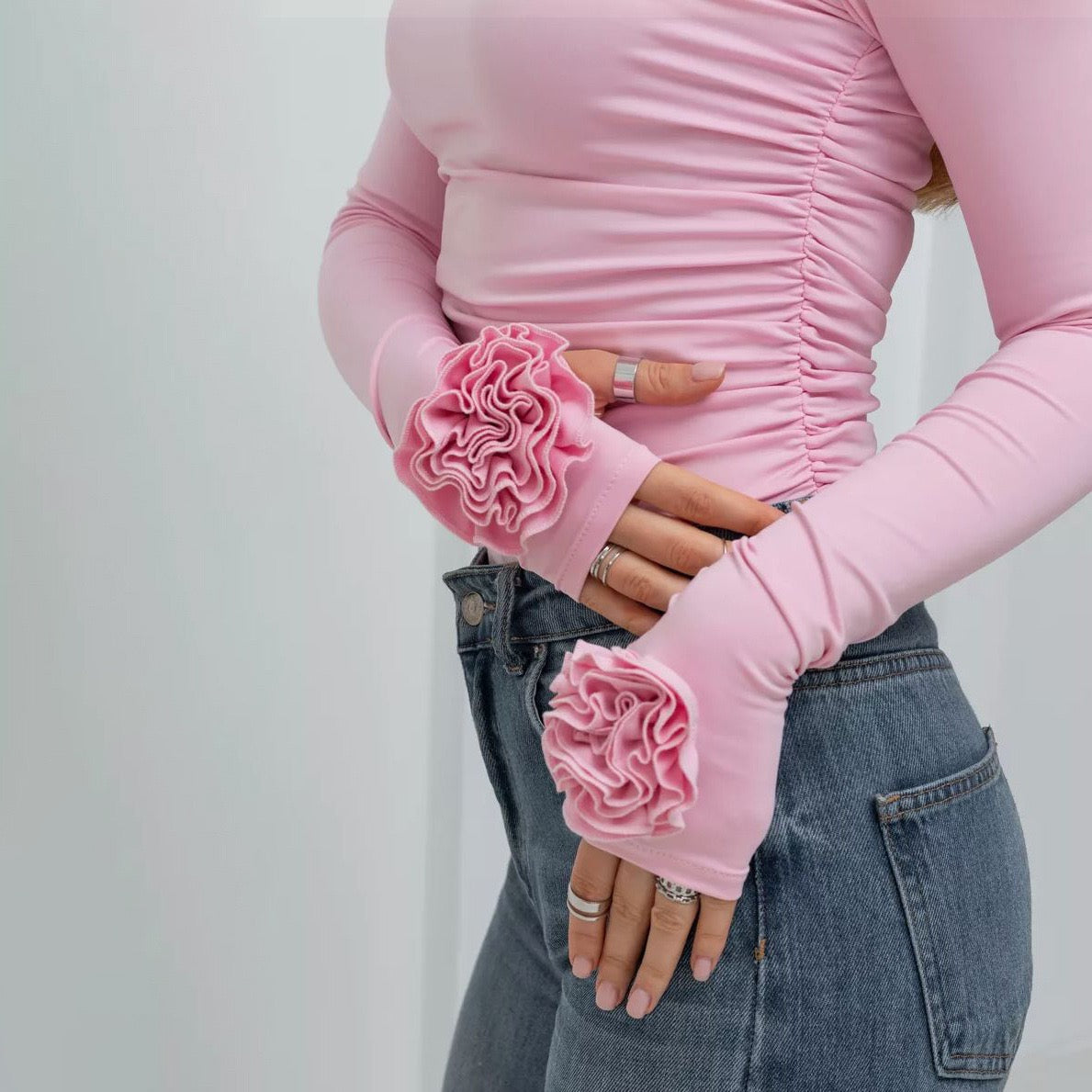 20256 Flower long sleeve slim fit top
