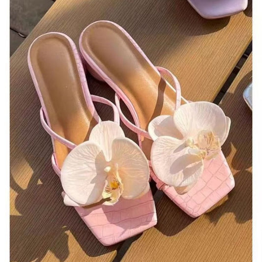 code: 10, French Summer Beach Sandals with Floral Design – Perfect Match for Dresses