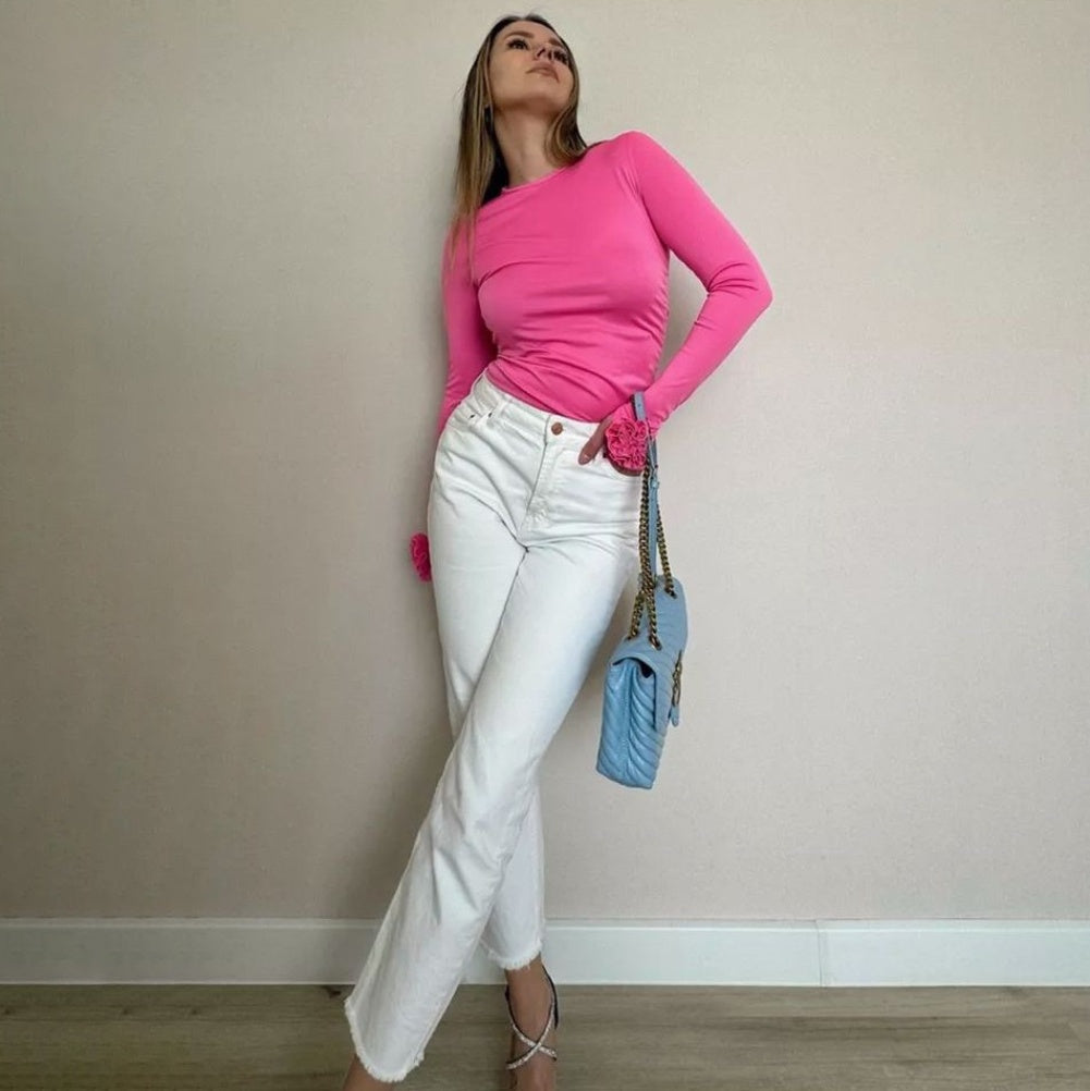 20256 Flower long sleeve slim fit top