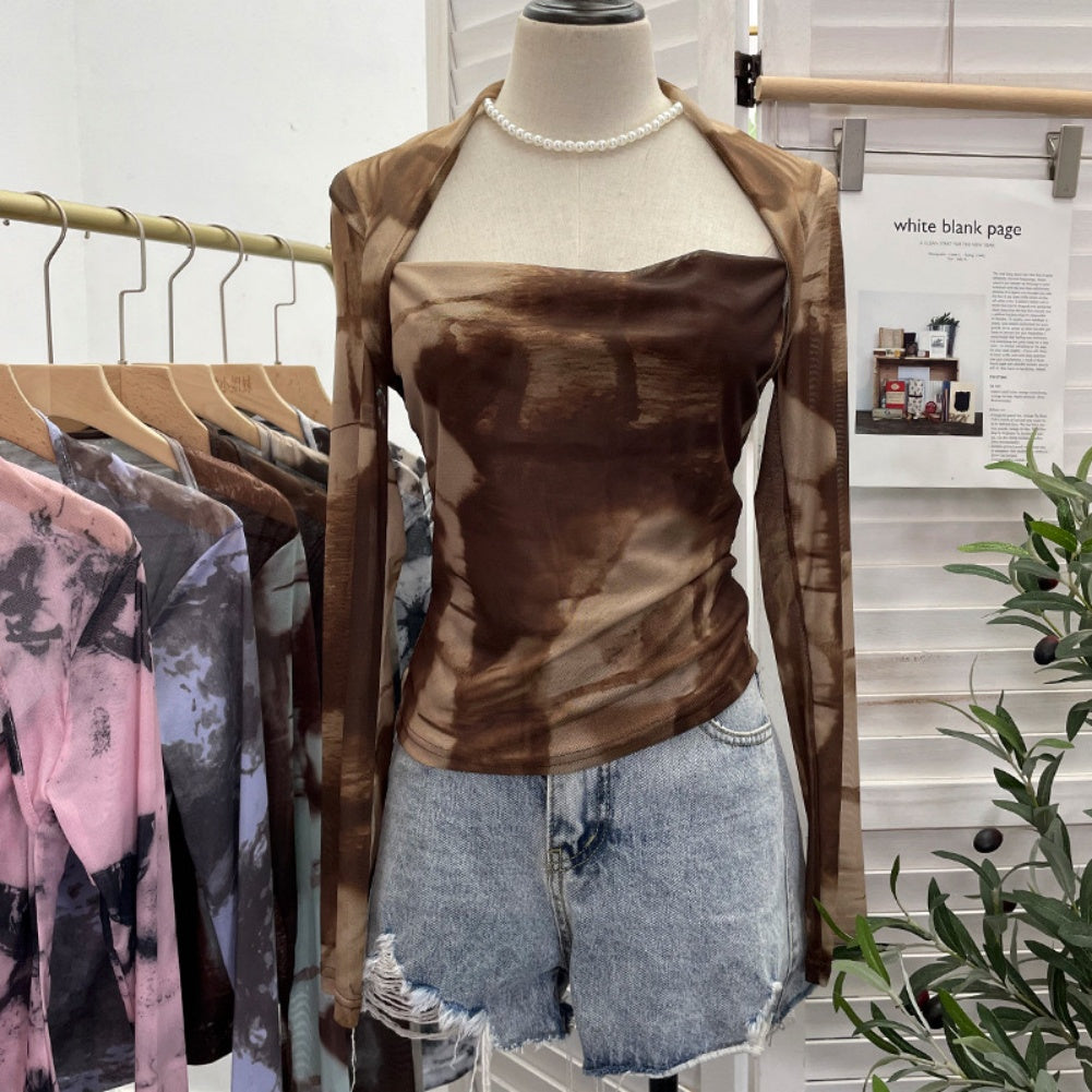 2025-1 Sexy Slim Fit Double-Layer Mesh Long Sleeve Top – Hot Trendy Party Babe Tee