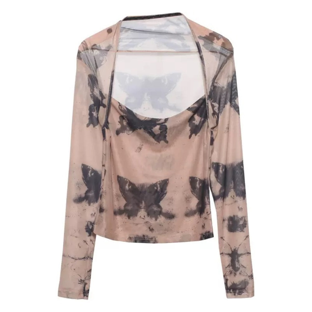 2025-1 Sexy Slim Fit Double-Layer Mesh Long Sleeve Top – Hot Trendy Party Babe Tee